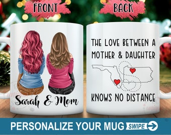 Long Distance Mother Daughter Coffee Mug, Custom State Design