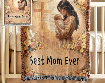 Mother's Day Gift for Mom, Custom Christian Woven Blanket, Personalized Jesus Faith Throw