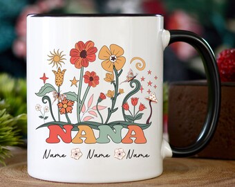 Personalized Nana Mug, Grandkids Names, Wildflower Design