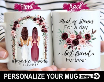 Regalo personalizado de fiesta nupcial, taza de propuesta de dama de honor, dama de honor, matrona de honor, taza de regalo personalizada, regalo de taza de mejor amigo, taza de hermana