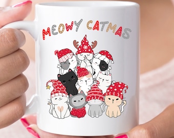 Meowy Catmas Coffee Mug, Funny Christmas Cats, Cat Lover Gift