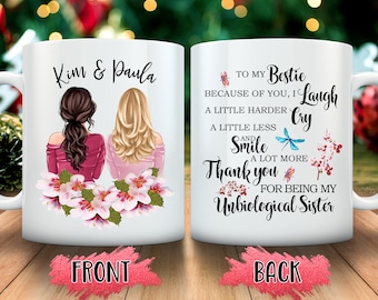 Personalized Bestie Coffee Mug, Unbiological Sister Gift