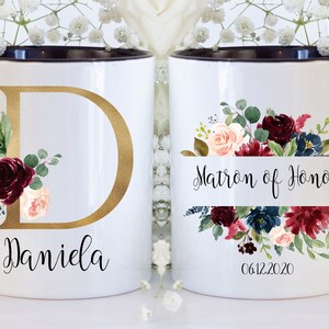 Personalized Maid of Honor Mug, Floral Wedding Party Gift