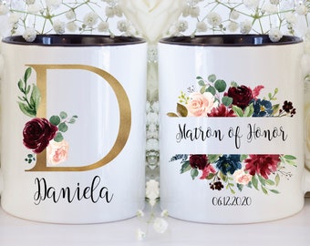 Personalized Maid of Honor Mug, Floral Wedding Party Gift