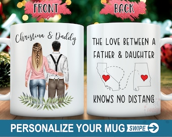 Taza de café personalizada para padre e hija con el estado del estado - Regalo para familias a distancia