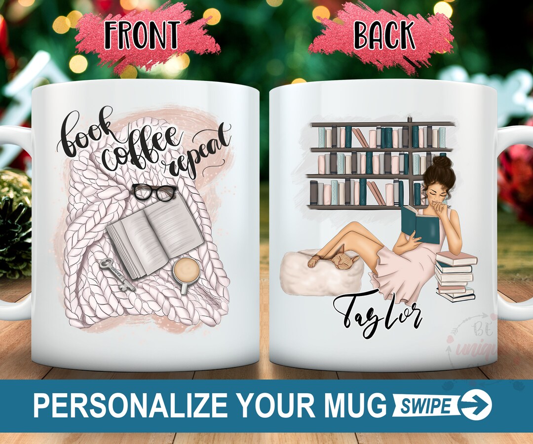 Bookworm Mug, Book Coffee Repeat, Reader Mug, Custom Name Mug ...