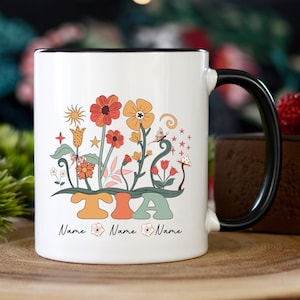 Custom Tia Coffee Mug With Kids Names Mother&#39;s Day Gift New Aunt Wildflowers Cup Auntie Garden Personalized Insulated Mug New Tia Gifts