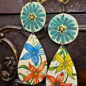 Mixed Floral Pattern Vintage Tin Earrings