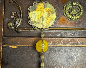 Vintage Tin Baby Bunny Necklace