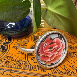 Vintage Tin Flower Thin Cuff Bracelet