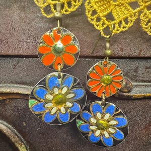 Vintage Tin Double Flower Earrings