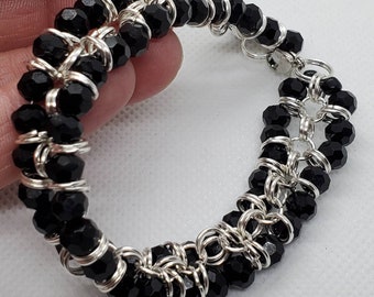 Chainmail and Black Crystal Bracelet