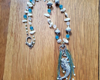 Mermaid Pendant with pearls, shells and seaglass