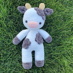 Velvet Crochet Cow Plushie - Black and White