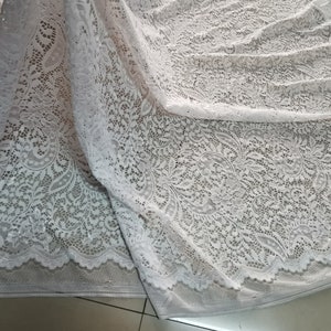 Vintage Scalloped Lace Fabric, Stretch Lace Wedding Fabric for Bridal Gown, Wedding lace fabric, Floral Paisley Fabric By the Yard