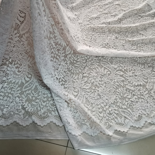 Tissu vintage en dentelle festonnée, tissu de mariage en dentelle extensible pour robe de mariée, tissu en dentelle de mariage, tissu floral cachemire par mètre