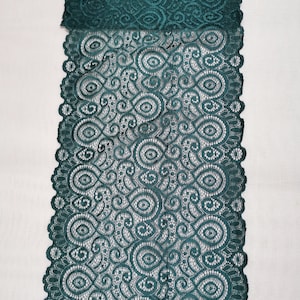 Teal Wide Stretch Lace Trim for Lingerie  teal lace Stretch Lace to Sew  12&quot; wdie stretch lace trim lingerie  by the yard
