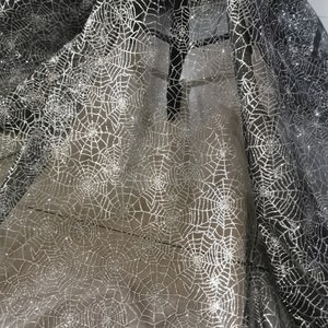 Silver Spider web fabric   Glitter spider web fabric  Halloween fabric by the yard