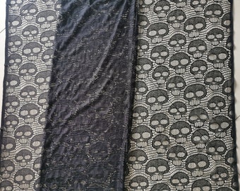2 Yard Schwarze Schädel Spitze Stoff: Halloween Nähen DIY (58 Inches breit)