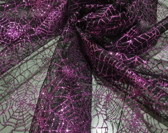Purple Glitter Spider Web Fabric - Halloween Decor