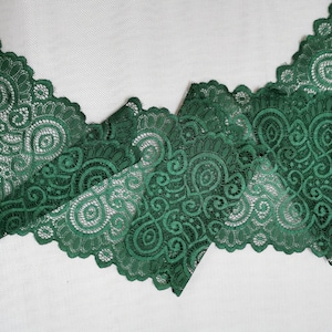 Hunter green Stretch Lace Trim for Lingerie green Stretch Lace to Sew  7&quot; wdie stretch lace trim lingerie 5 yards