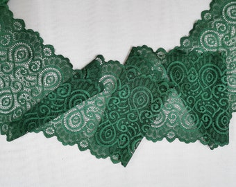 Hunter green Stretch Lace Trim for Lingerie green Stretch Lace to Sew  7&quot; wdie stretch lace trim lingerie 5 yards