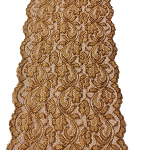 9&quot; wide Golden Brown Soft Stretch Lace Trim by the yard or wholesale
