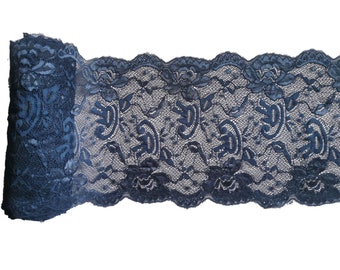 8" navy blue lace trims  stretch wedding lace by the yard or wholesale
