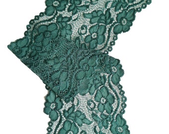 Teal Stretch Lace Trim,5 inch wide Elastic Lace for Lingerie  by the yard or wholesale