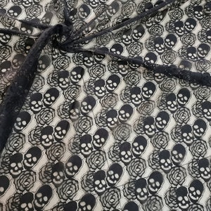 Skull and Roses skull lace Fabric Skulls  Ideal for Halloween  Halloween fabric by the yard