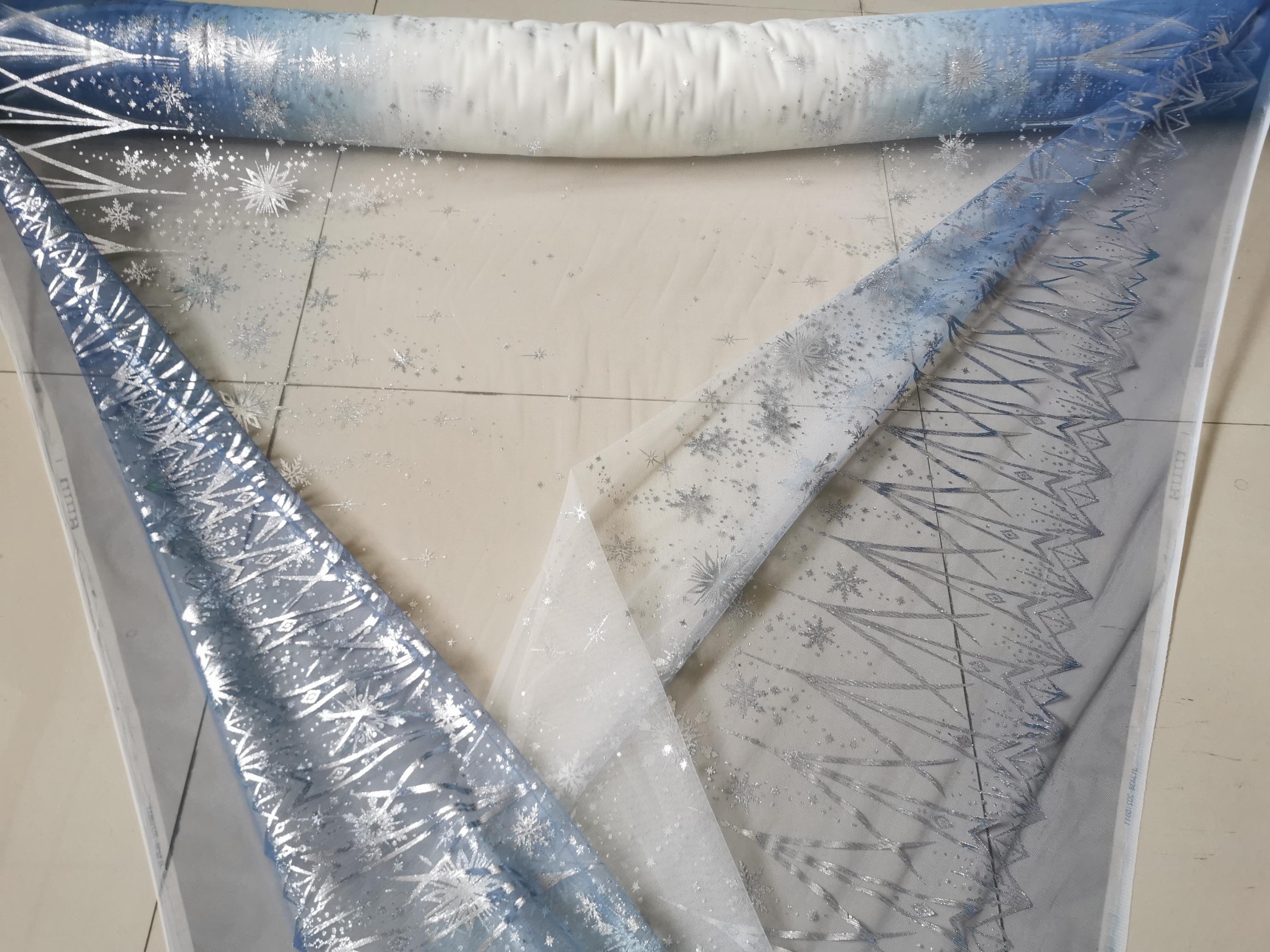 Blaue Glitzer-Schneeflocke-Tüll-Stoff: Gefrorenes Kleid-Material