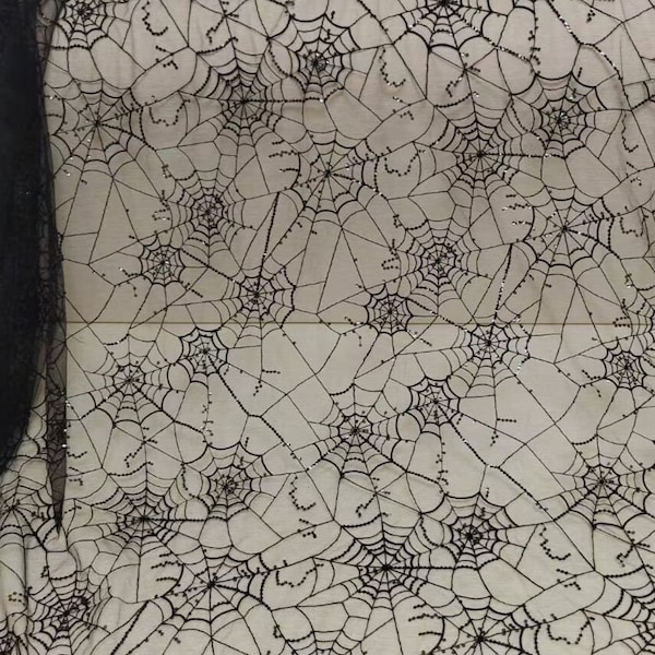 3yards noir toile d'araignée dentelle tissu noir paillettes broderie Tulle tissu pour Halloween bricolage tissu toile d'araignée tissu