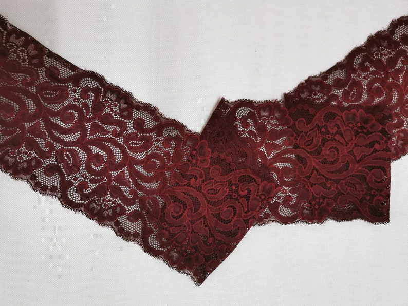 Burgundy Stretch Lace for Lingerie Burgundy lace for Bra Making stretch lace trim lingerie by the yard image 1