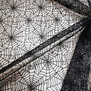 Black spider web flocking on tull mesh Spider web fabric Spider web fabric Spider web fabric by the yard