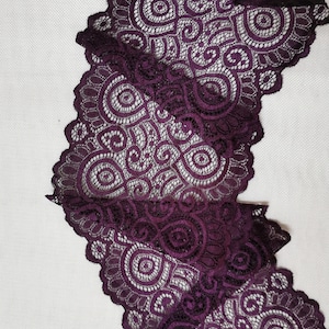 Purple Stretch Lace Trim for Lingerie purple Stretch Lace to Sew  7&quot; wdie stretch lace trim lingerie  by the yard or wholesale