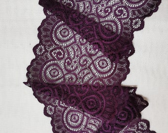 Purple Stretch Lace Trim for Lingerie purple Stretch Lace to Sew  7&quot; wdie stretch lace trim lingerie  by the yard or wholesale