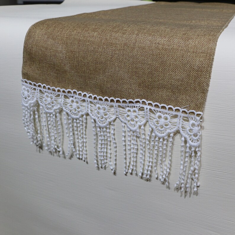 Corredor de mesa Burlap con encaje blanco para boda rústica | Etsy