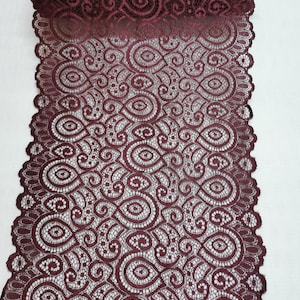 Burgundy Wide Stretch Lace Trim for Lingerie  Burgundy lace Stretch Lace to Sew  12&quot; wdie stretch lace trim lingerie  by the yard