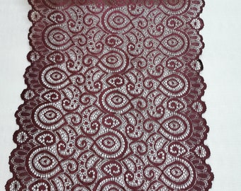Ribete de encaje elástico ancho burdeos para lencería Encaje elástico de encaje burdeos para coser 12 "wdie encaje elástico ribete lencería cortada a medida