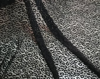 Leggings Spitze Lycra Spitze Dessous Nähzubehör Schwarz Leopard Stretch Spitzen Stoff BH / Bodysuit Stoff Leopard Stoff Meterware