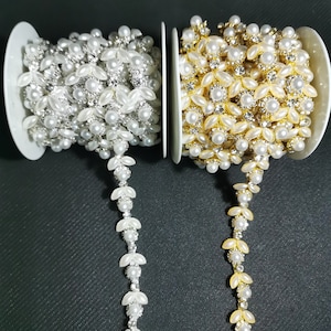 Wedding pearl and crystal trim  DIY Dress Straps Wedding Pearl Rhinestone Trim rhinestone trim by the yard  or wholesale