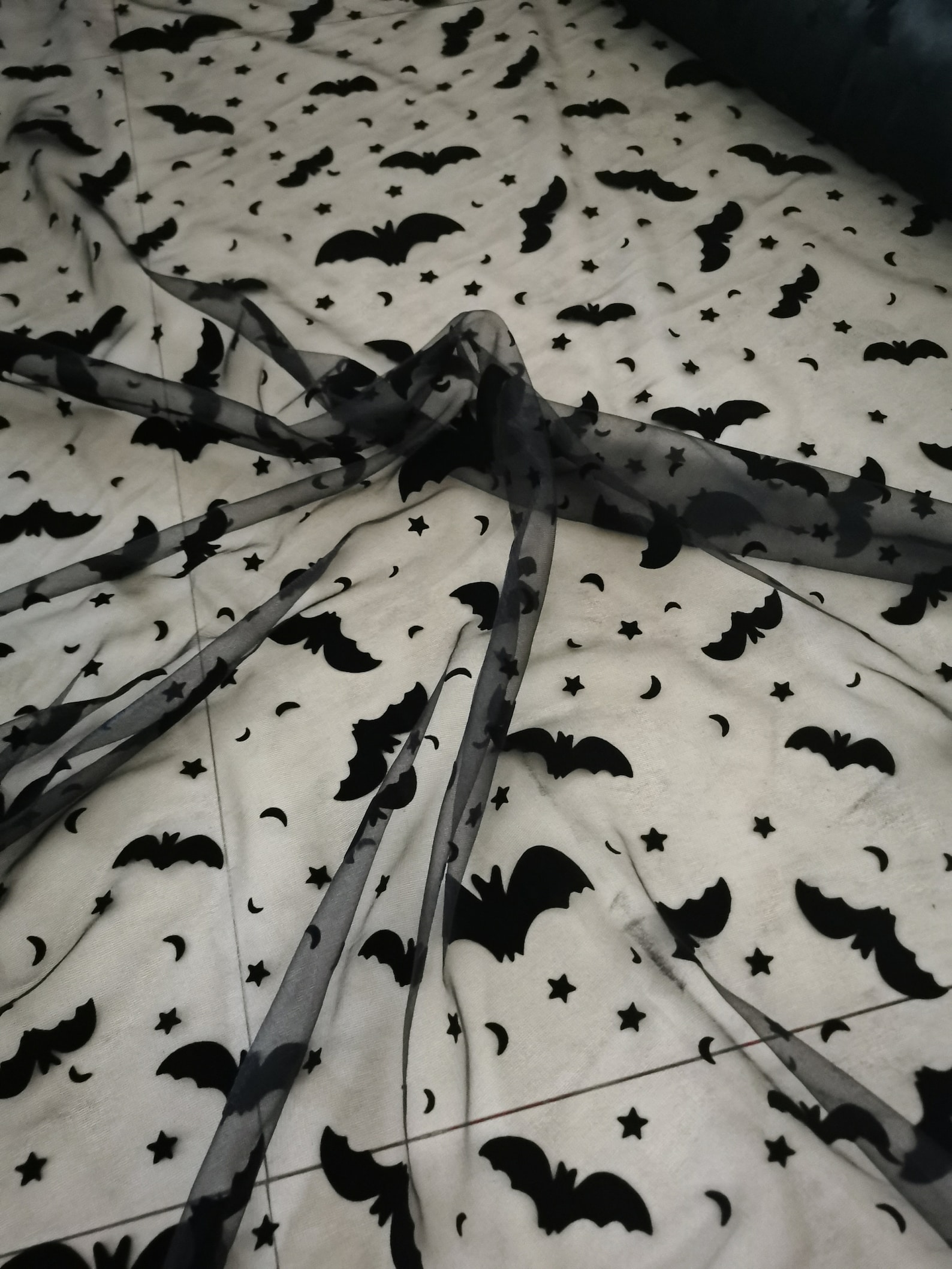 Mesh Fabric With Bats Black Bat Print Fabric for Halloween Etsy