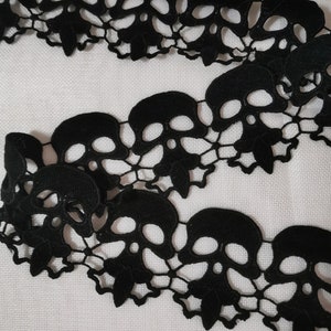 70mm Black skull lace trim, Halloween skull lace, Halloween sewing supplies, Gothic wedding decor Dem Bone lace