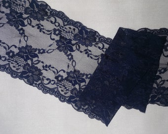 Navy Stretch Lace Trim for Lingerie 7" wdie stretch lace trim lingerie  by the yard