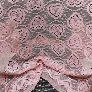 Dusty rose lace fabric Valentine's fabric Heart Bridal Lace Valentine's fabric by the yard
