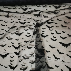 Mesh fabric with bats black bat flocking fabric for Halloween  flying bats mesh fabric
