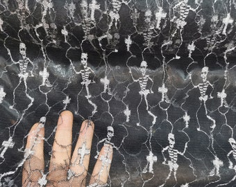 Skull Lace Fabric: Halloween Skeleton Fabric - 58" Wide