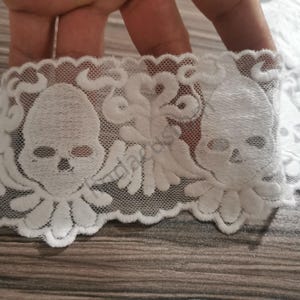 Halloween skull lace,80mm white skull lace trim, Halloween sewing supplies, Gothic wedding decor Dem Bone lace by the yard