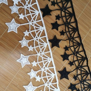 Star pattern Lace trim Moon and stars trim Moon lace trim Black embroidery lace for Halloween choker, 4&quot;width Halloween supplies by the yard