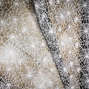Screen Printing Spider Web Fabric Cobweb Prints on Black Mesh Fabric Halloween Fabric Decoration Fabric
